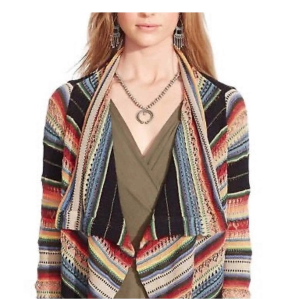 Polo Ralph Lauren Women's Serape Draped Cardigan Striped Multicolor Sweater sz L